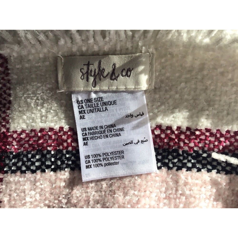 Style & Co Chenille Plaid Fringe Trim Scarf Pink White Velour Tartan Winter - Picture 4 of 4